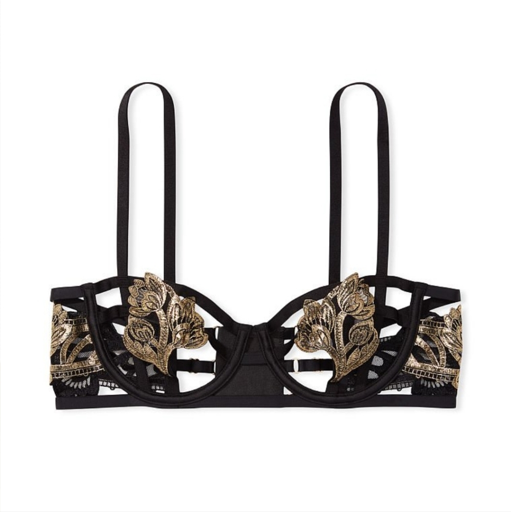 🆕️VS VERY SEXY Strappy Embroidered Open Cup Balconette Bra Size 36B - Picture 7 of 16